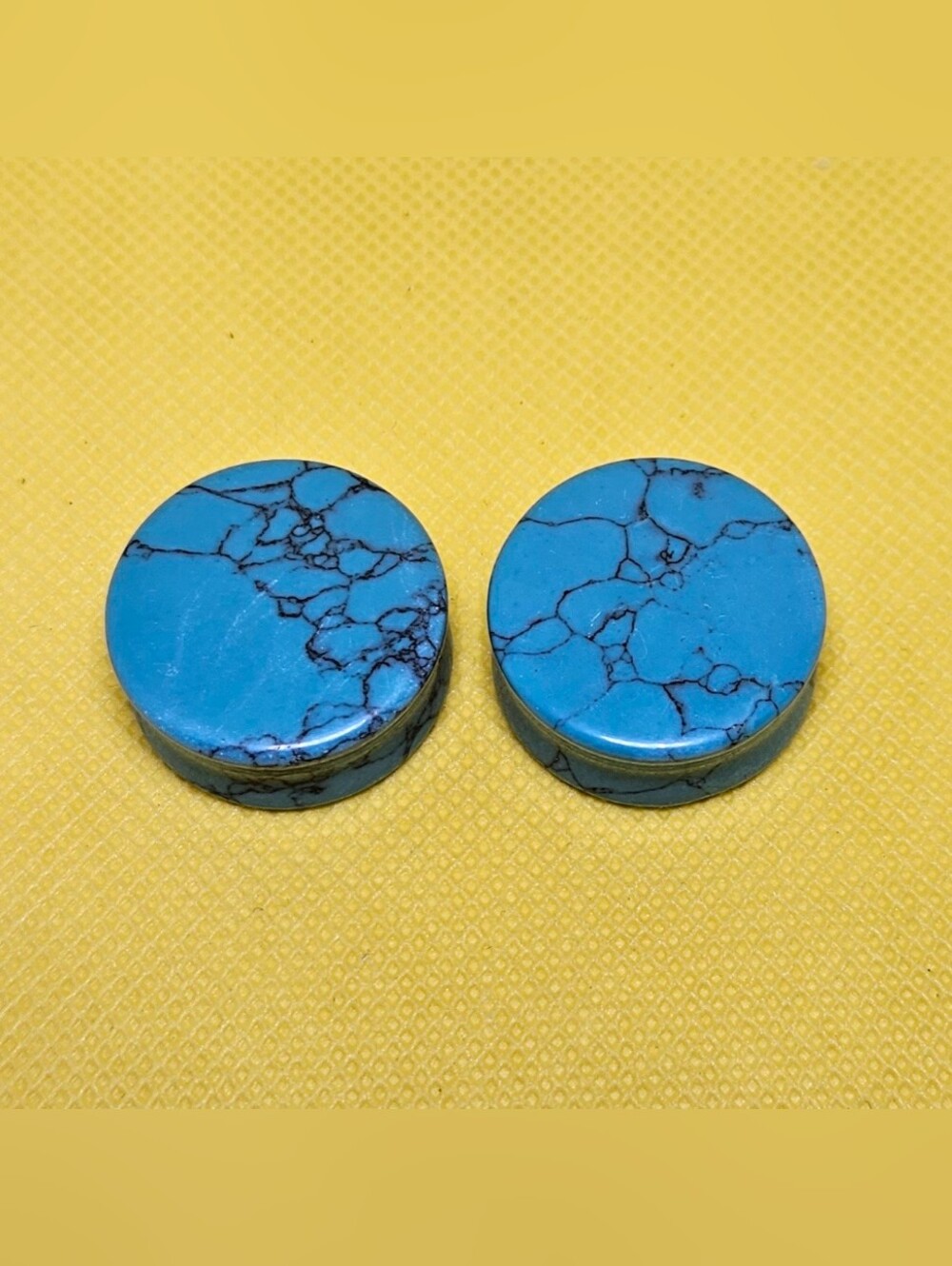 Pair Of Ear Gauges Plugs 1' - 25mm Double Flared Turquoise Howlite Stone